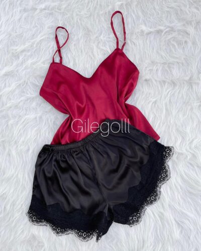 dark red and black (1) تاپ زرشکی شلوارک مشکی